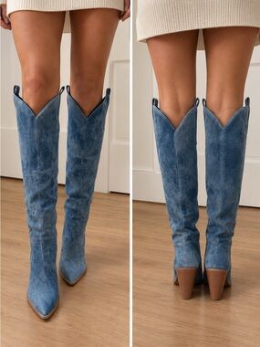 Blue Jean Knee-High Western Boots - Women